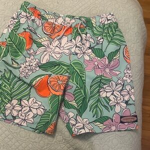 Vineyard Vines Kids Swim Trunks - Green, Orange, Pink Floral